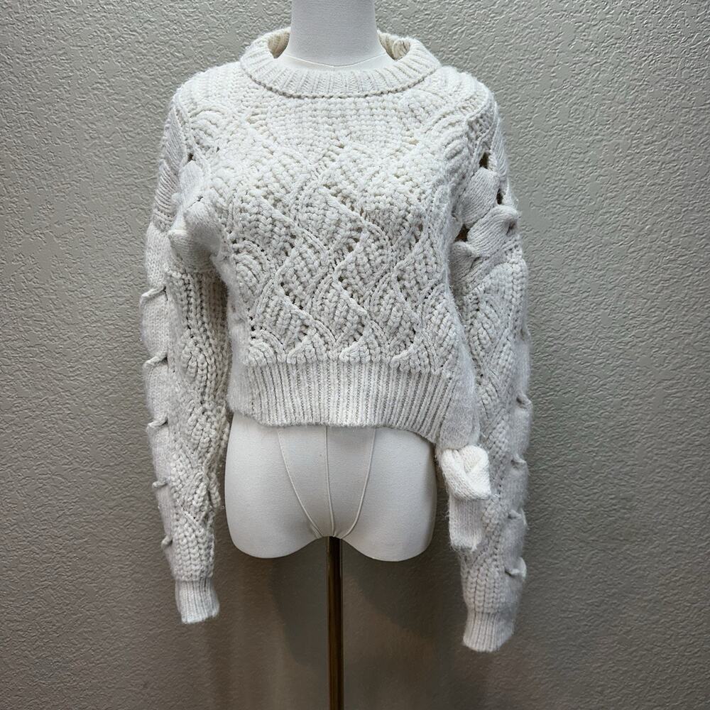 Zara Cream Chunky Crochet Sweater Size Small